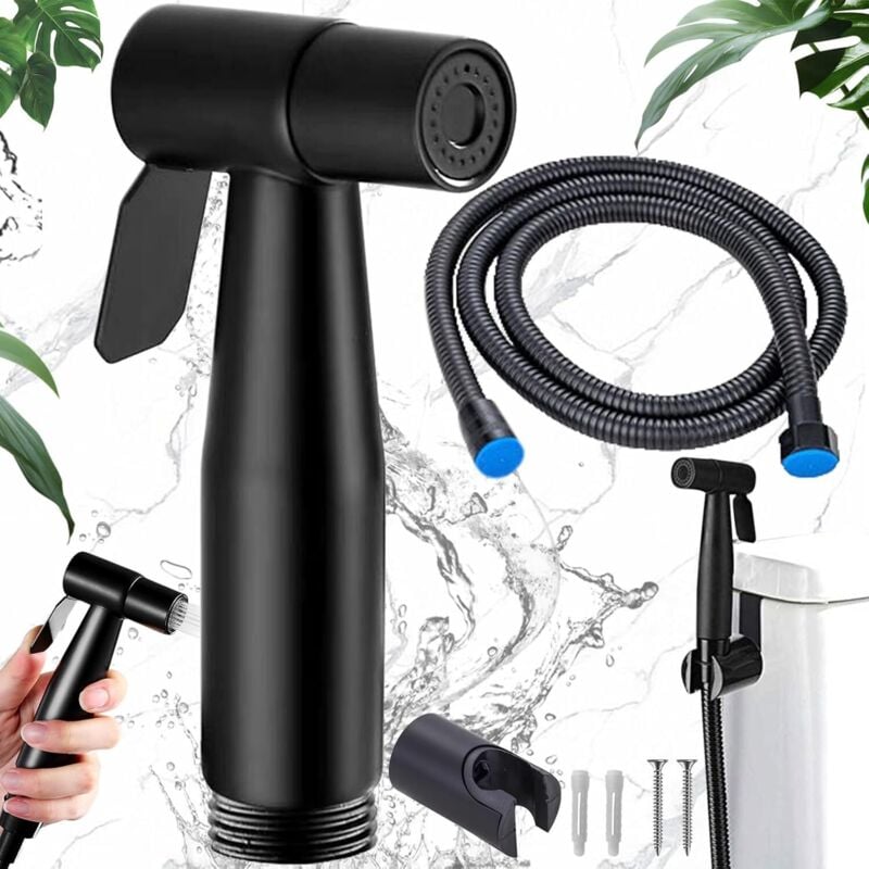 INHHUB Bidet-Toilettensprüher aus Edelstahl, Bidet-Sprühset, Wasserhahnsprüher, (Schwarz, Schlauchset zur Wandmontage) -INHHUB