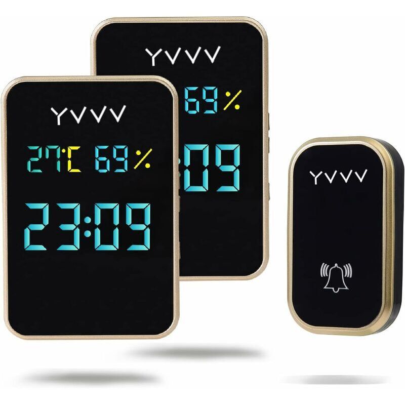Kabellose Türklingel, wasserdichte Klingel ohne Batterien, Türklingel mit Temperatur- und Feuchtigkeitssensor, Uhrzeitanzeige, Set mit 1