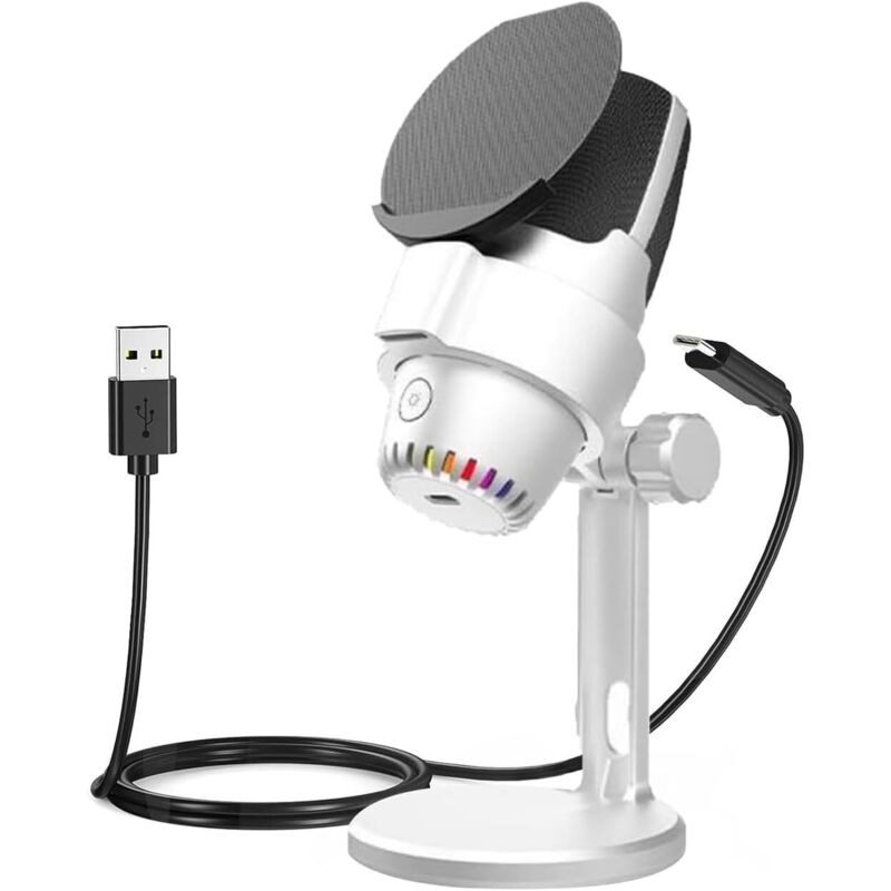 Kondensatormikrofon, USB-Gaming-Mikrofon für PC/PS4/PS5/Desktop, Plug & Play, RGB-Beleuchtung, Popfilter, Streaming, Aufnahmen, Podcasts, Twitch,