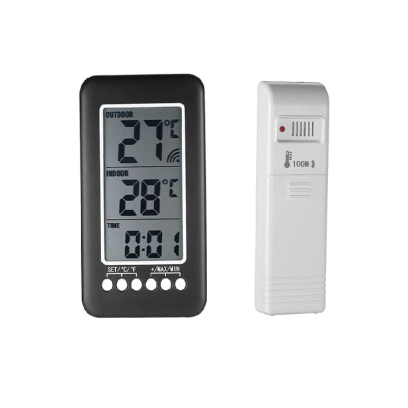 Kabelloses Innen- und Außenthermometer, 2-in-1-Uhr, LCD-Thermometer ℃ / ℉, digitales Innen-/Außenthermometer, Uhr, Temperaturmessung mit Sender