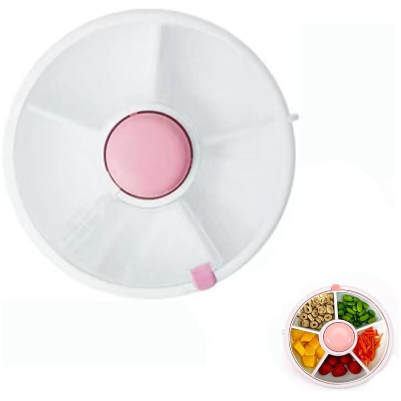 Drehbare Snackbox für Kinder mit Fächern, tragbare Aufbewahrungsbox für Süßigkeiten, Samen und Melonen (rosa)