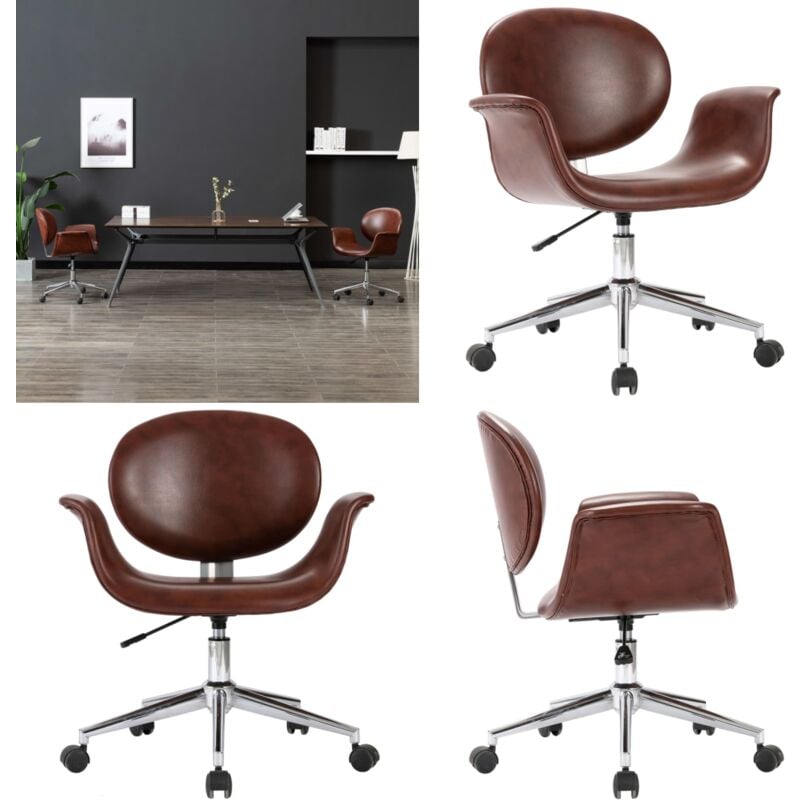 Drehbarer Bürostuhl Braun Kunstleder - Bürostuhl - Drehstuhl - Schreibtischstuhl - Home Office - Ergonomischer Stuhl - Home & Living