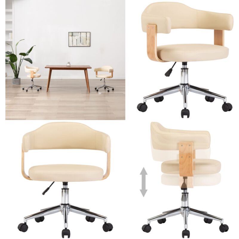 Vidaxl - Drehbarer Bürostuhl Creme Bugholz und Kunstleder - Drehbares Bürostuhl - Bürostuhl - Ergonomischer Bürostuhl - Schreibtischstuhl - Home