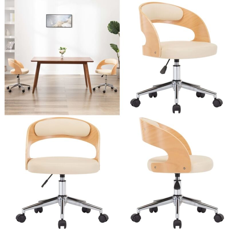 Drehbarer Bürostuhl Creme Bugholz und Kunstleder - Bürostuhl - Bürostühle - Home & Living