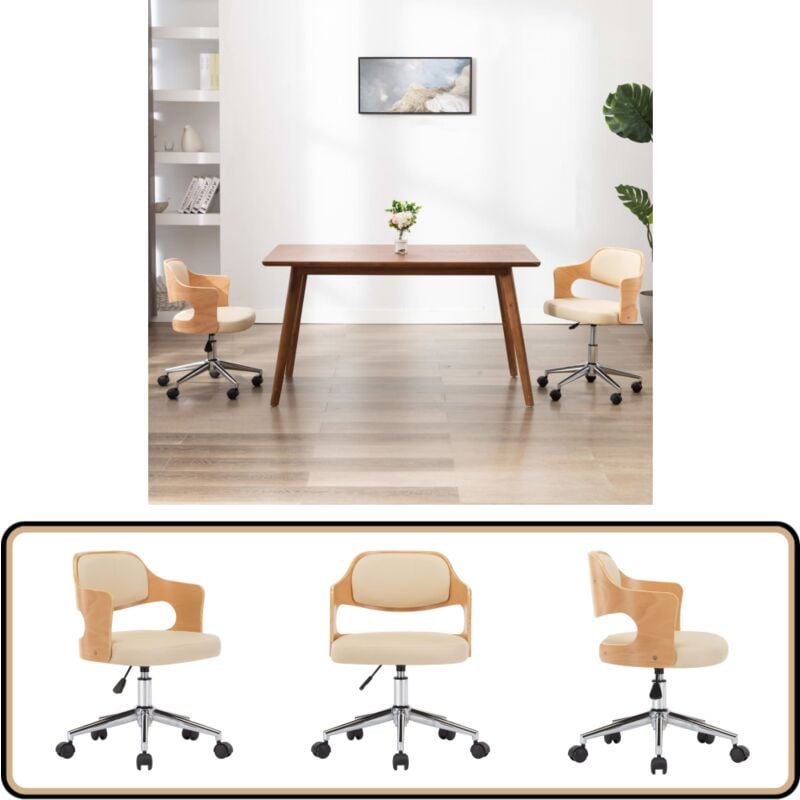 Vidaxl - Drehbarer Bürostuhl Creme Bugholz und Kunstleder - Bürostuhl - Drehstuhl - Schreibtischstuhl - Ergonomischer Stuhl - Arbeitsplatzstuhl