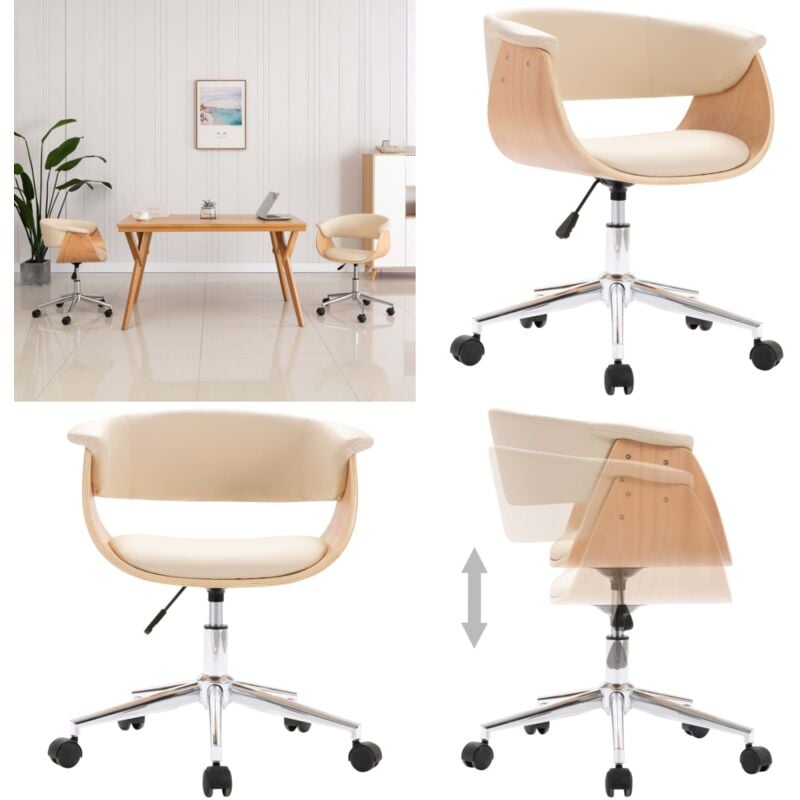 Drehbarer Bürostuhl Creme Bugholz und Kunstleder - Bürostuhl - Drehstuhl - Schreibtischstuhl - Ergonomischer Stuhl - Komfortsitz - Home & Living