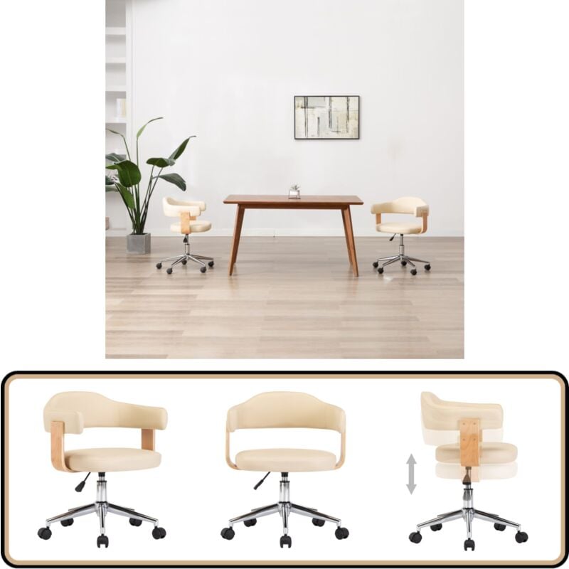 Drehbarer Bürostuhl Creme Bugholz und Kunstleder - Drehbares Bürostuhl - Bürostuhl - Ergonomischer Bürostuhl - Schreibtischstuhl - Home Office Stuhl
