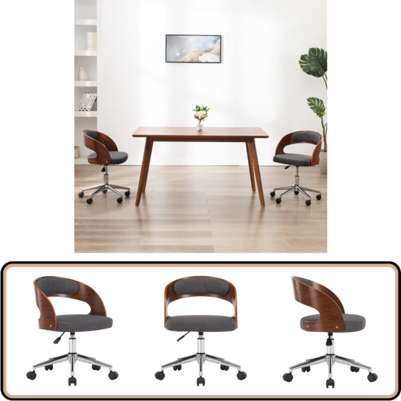 Vidaxl - Drehbarer Bürostuhl Grau Bugholz und Stoff - Bürostuhl - Drehstuhl - Schreibtischstuhl - Home Office Stuhl - Ergonomischer Stuhl
