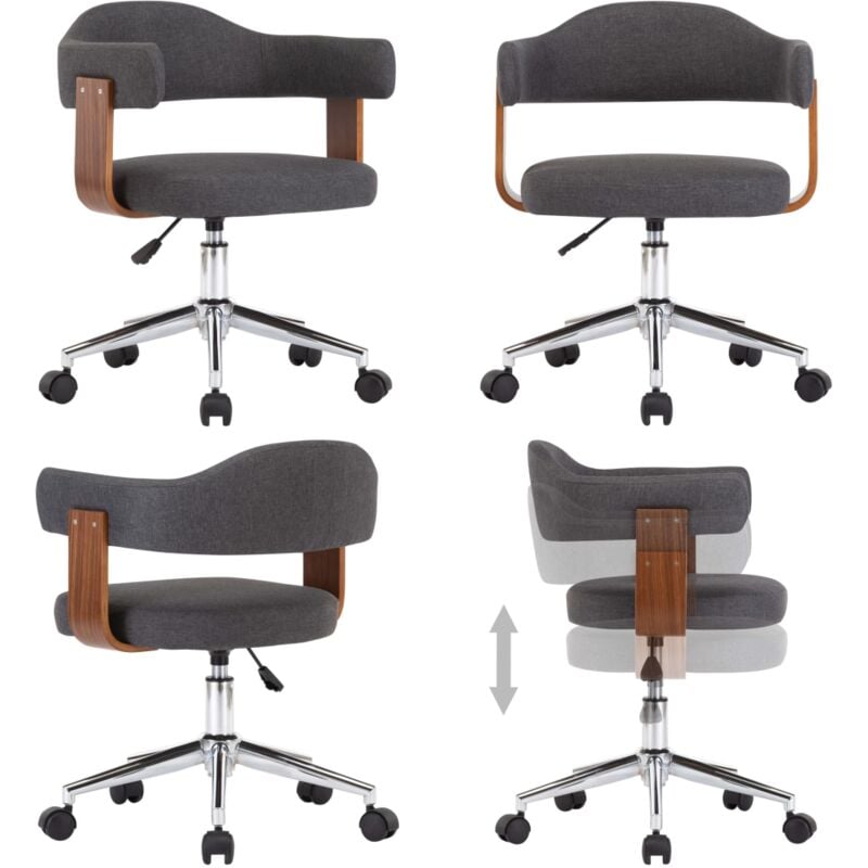 Drehbarer Bürostuhl Grau Bugholz und Stoff - Drehbares Bürostuhl - Bürostuhl Grau - Arbeitsplatzsessel - Schreibtischstuhl - Ergonomischer Bürostuhl