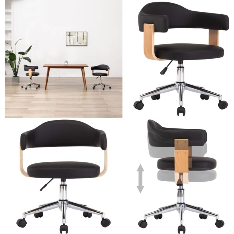 Drehbarer Bürostuhl Schwarz Bugholz und Kunstleder - Bürostuhl - Drehstuhl - Schreibtischstuhl - Ergonomischer Stuhl - Arbeitsplatzstuhl - Home &
