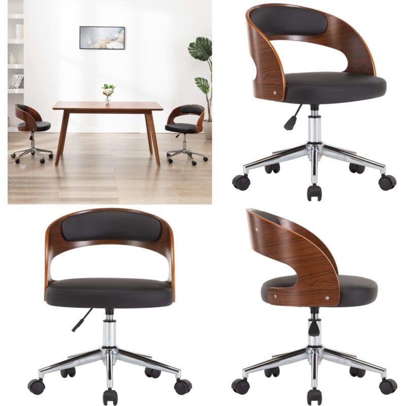 Drehbarer Bürostuhl Schwarz Bugholz und Kunstleder - Bürostuhl - Drehstuhl - Arbeitsstuhl - Schreibtischstuhl - Ergonomischer Stuhl - Home & Living