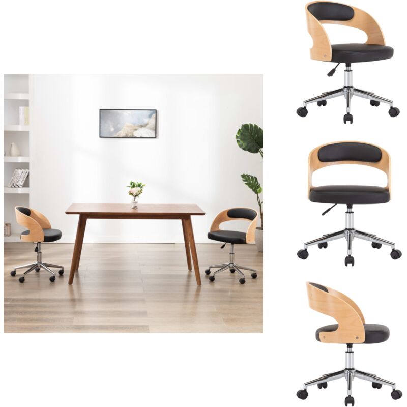 Drehbarer Bürostuhl Schwarz Bugholz und Kunstleder - Bürostuhl - Drehstuhl - Arbeitsstuhl - Schreibtischstuhl - Ergonomischer Stuhl