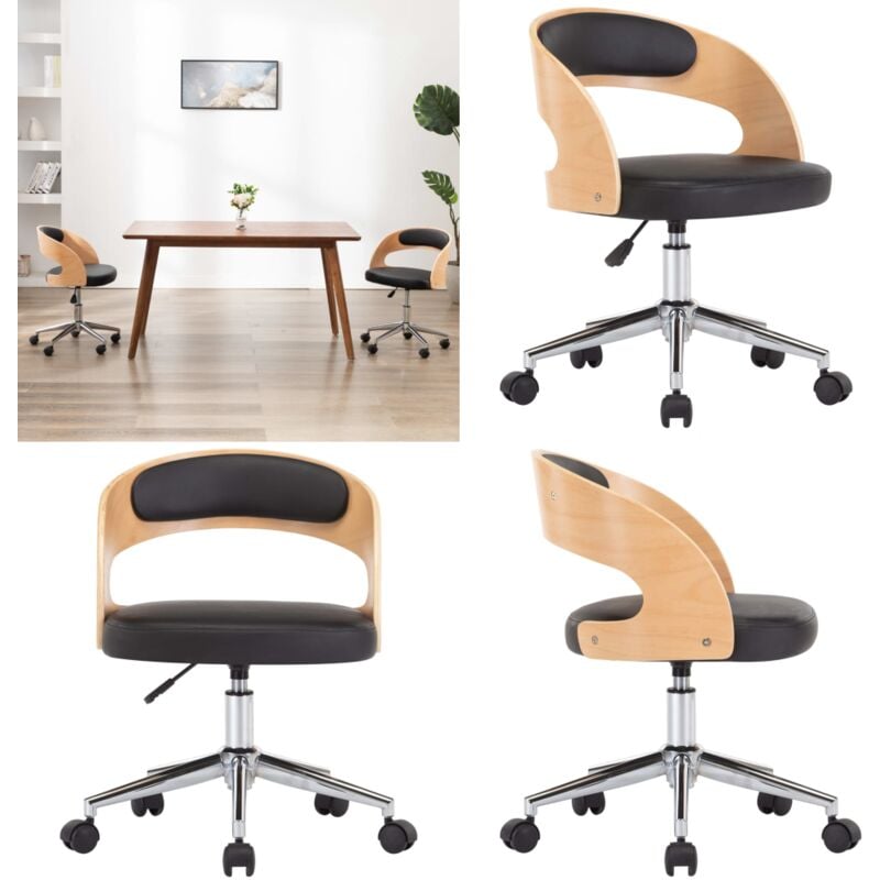 Drehbarer Bürostuhl Schwarz Bugholz und Kunstleder - Bürostuhl - Drehstuhl - Arbeitsstuhl - Schreibtischstuhl - Ergonomischer Stuhl - Home & Living