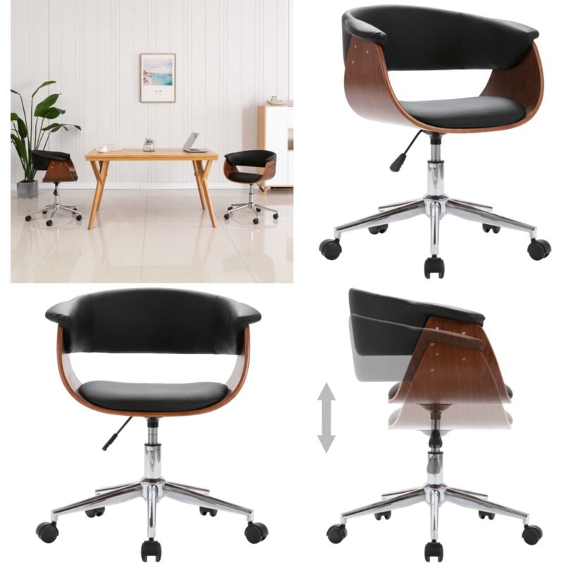 Drehbarer Bürostuhl Schwarz Bugholz und Kunstleder - Bürostuhl - Drehstuhl - Schreibtischstuhl - Home Office - Ergonomischer Stuhl - Home & Living