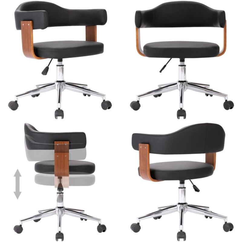 Drehbarer Bürostuhl Schwarz Bugholz und Kunstleder - Drehvernierstuhl - Bürostuhl - Schreibtischstuhl - Ergonomischer Stuhl - Hochwertiger Bürostuhl