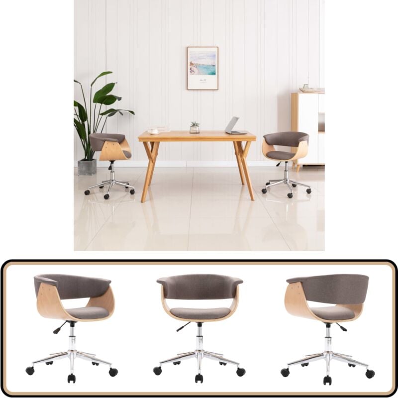 Vidaxl - Drehbarer Bürostuhl Taupe Bugholz und Stoff - Bürostuhl - Drehstuhl - Schreibtischstuhl - Home Office - Ergonomischer Stuhl