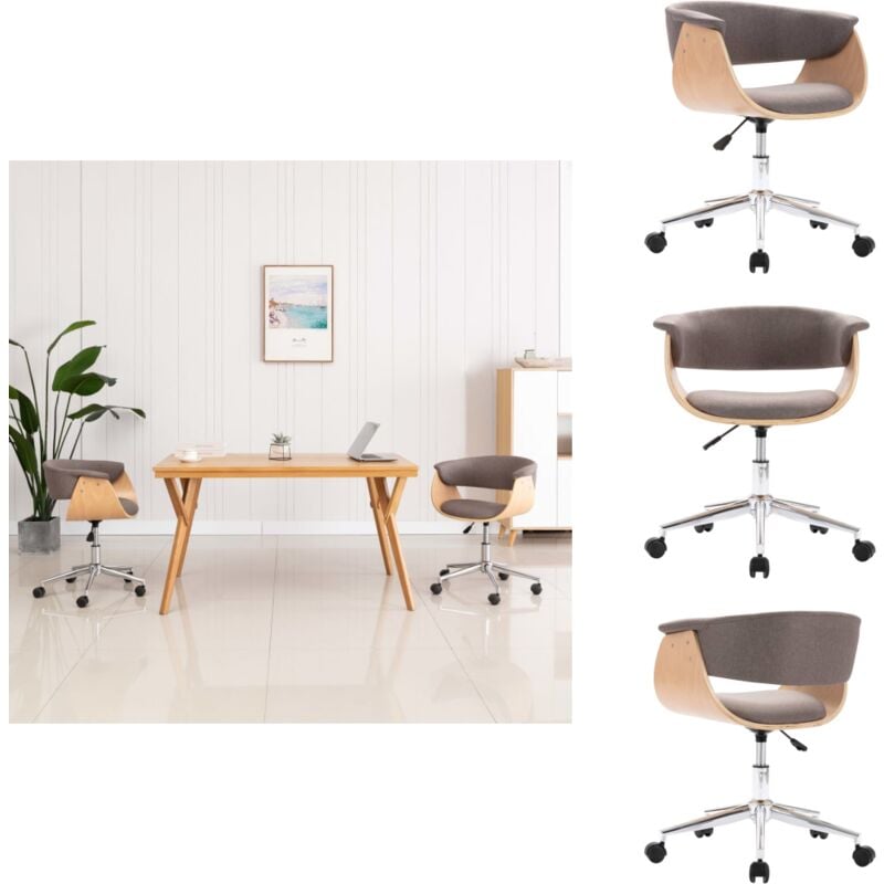 Drehbarer Bürostuhl Taupe Bugholz und Stoff - Bürostuhl - Drehstuhl - Schreibtischstuhl - Home Office - Ergonomischer Stuhl