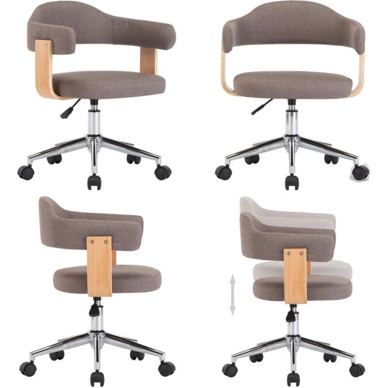 Vidaxl - Drehbarer Bürostuhl Taupe Bugholz und Stoff - Drehvernierstuhl - Bürostuhl - Schreibtischstuhl - Ergonomischer Stuhl - Höhenverstellbarer