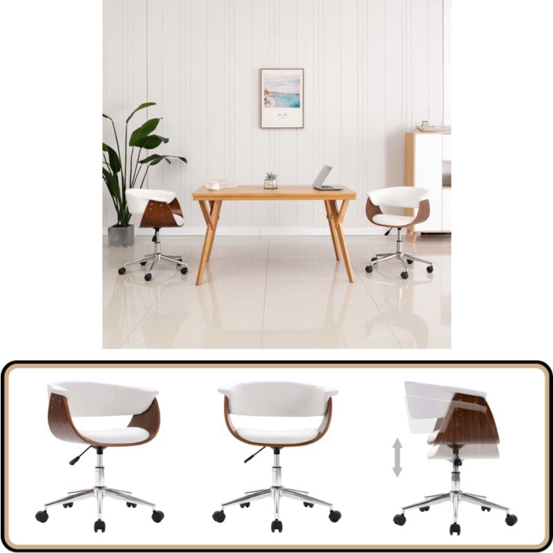 Vidaxl - Drehbarer Bürostuhl Weiß Bugholz und Kunstleder - Drehstuhl - Bürostuhl - Schreibtischstuhl - Home Office - Ergonomischer Stuhl