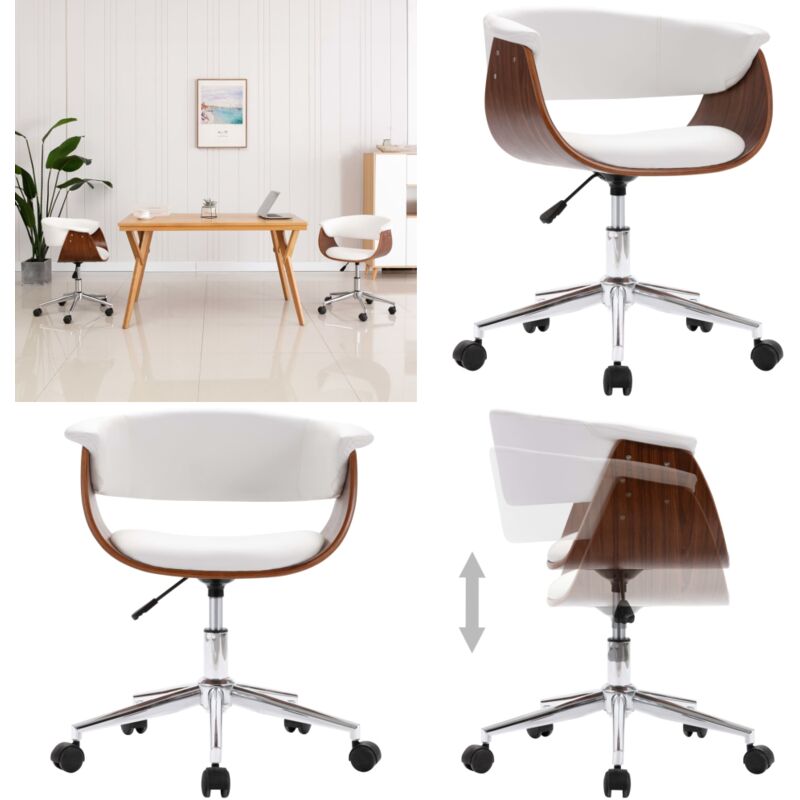Vidaxl - Drehbarer Bürostuhl Weiß Bugholz und Kunstleder - Drehstuhl - Bürostuhl - Schreibtischstuhl - Home Office - Ergonomischer Stuhl - Home &