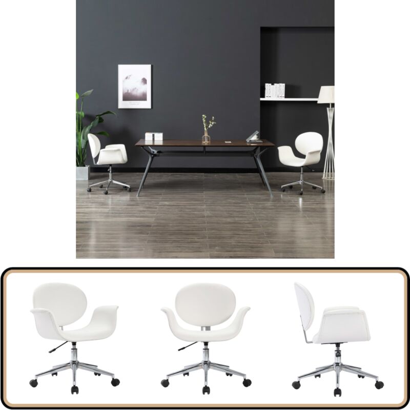 Vidaxl - Drehbarer Bürostuhl Weiß Kunstleder - Bürostuhl - Drehstuhl - Schreibtischstuhl - Home Office - Ergonomischer Stuhl
