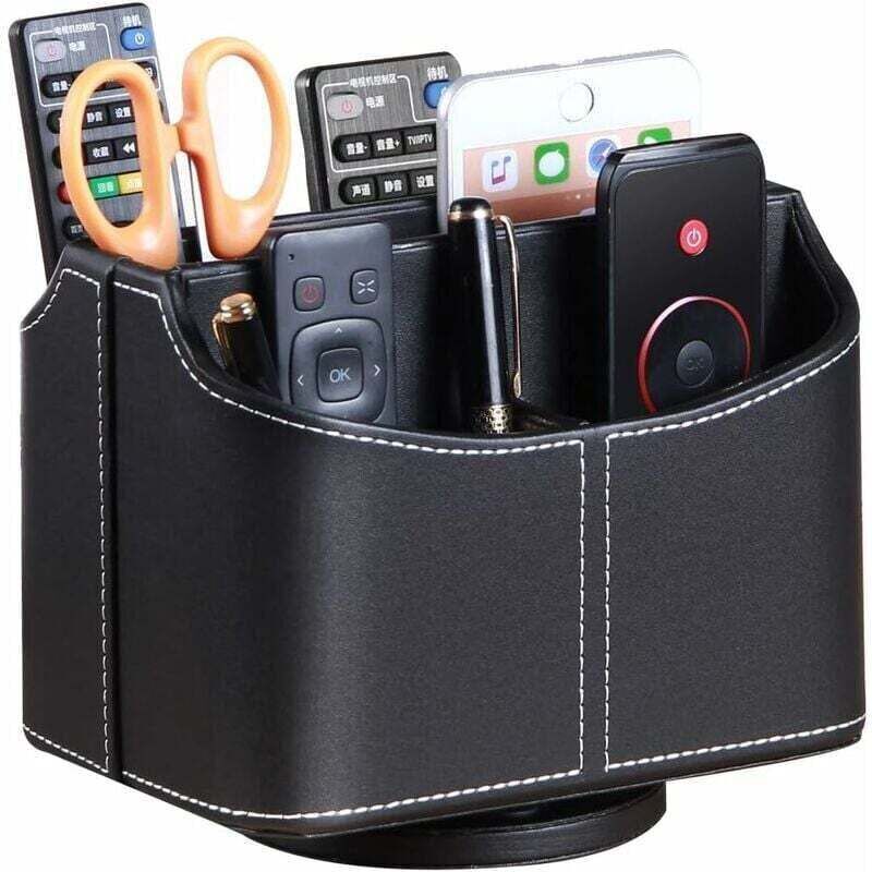 Drehbarer Fernbedienungshalter, XU Multimedia-Organizer mit 5 Fächern, multifunktionaler Schreibtisch-Organizer aus PU-Leder, Aufbewahrung für