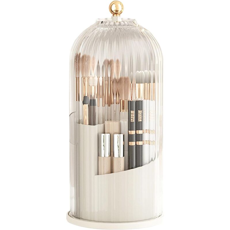 Drehbarer Make-up-Organizer, 360° drehbarer, staubdichter, transparenter Make-up-Pinsel-Organizer mit Deckel für Schminktisch, Badezimmer,