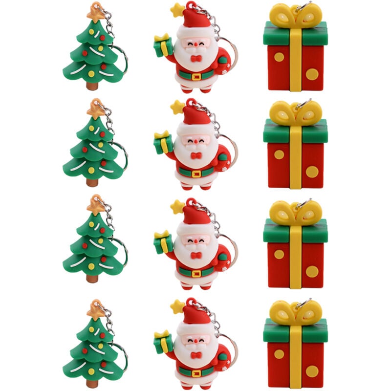 Dreidimensionale Weihnachtsschlüsselanhänger, 12 Stück, niedliche Cartoon-Anhänger für Rucksäcke, Busfahrkarten, Geschenke