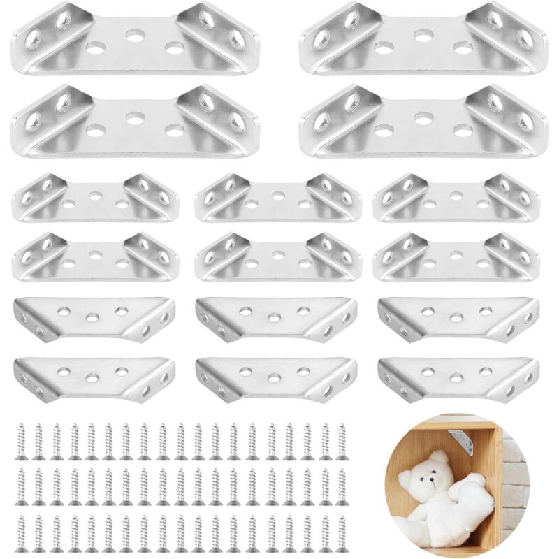 Dreieckige Halterungen aus Edelstahl, 65 x 33 mm, mit Schrauben, für Holzregale, Schränke, Tische, 16 Stück