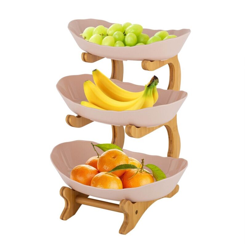 Dreifache Obstschale aus Kunststoff Beige Große Obstschale Obstkorb mit 3 Ebenen Besteckhalter Kuchenplatte Snacks