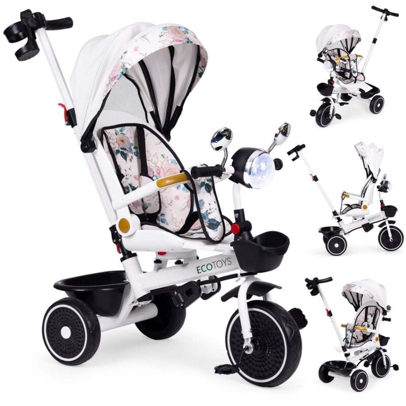 Northix - Dreirad kinderwagen fur kinder mit drehsitz schiebegriff und verdeck ecotoys