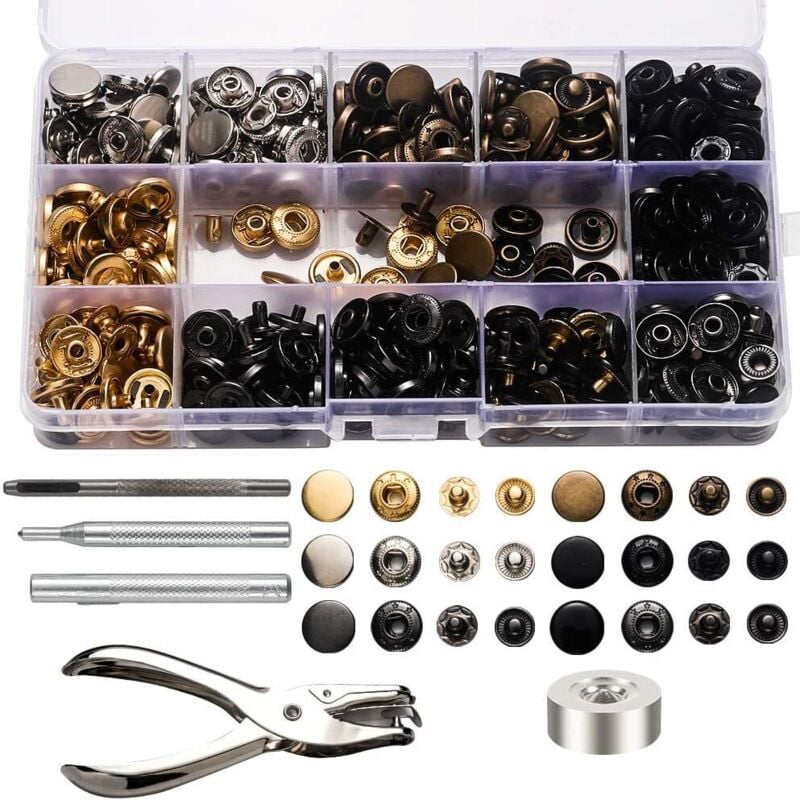 Druckknopf-Set, 120-teiliges Set aus Metall-Druckknöpfen mit Lochzange und 4-teiligem Befestigungswerkzeug-Set für Reparaturen von Kleidung,