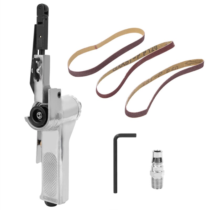 Druckluft-Bandschleifer (10 mm), Druckluft-Poliermaschine (10 mm), Druckluftschleifer für Möbel, Holz, Glas und Metall, 3 x 20,3 cm Schleifbänder, 1