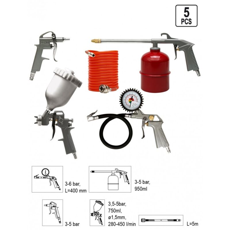 Set de Druckluftwerkzeuge 5 Stück, ideal für Werkstätten und Heimwerker, leistungsstarke und langlebige detools de. - Vorel