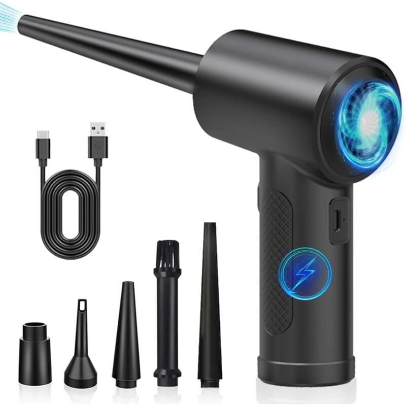 Druckluftgebläse 3 Geschwindigkeiten PC-Gebläse - Autogebläse 6000 mAh Akku, Trockenluftstaubwedel zur PC-Reinigung, Druckluft zur Computer- und