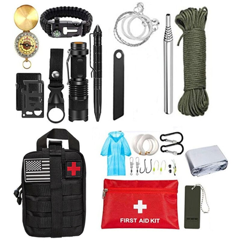 Dschungel Survival Adventure Kit, multifunktionale Selbstrettungsausrüstung, Camping-Kit, Outdoor tragbare multifunktionale Toolkit,