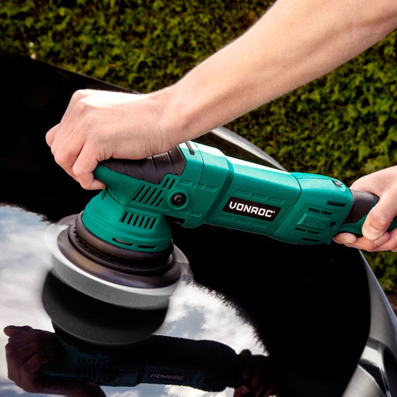 Vonroc - Exzentrische Poliermaschine Set / Dual Action / Poliermaschinen-Set – Konstant-Elektronik – Soft Start – 150 mm – 1050 w – einschließlich 4