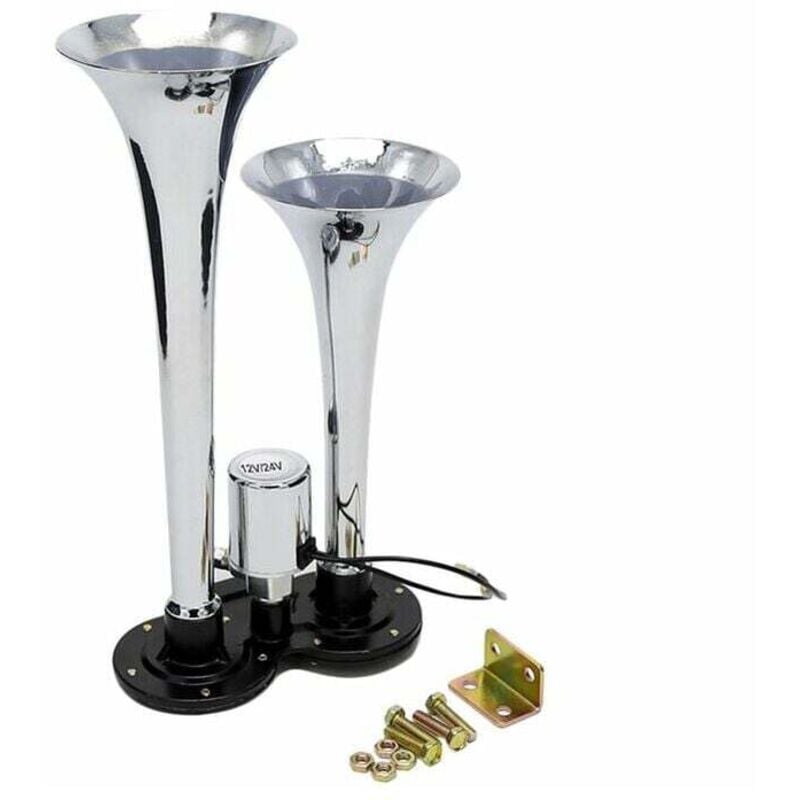 Dual Trompete Elektrische Hupe Chrom Air Horn Lautsprecher Kit Laut 150Db 12V/24V Universal Für Zug Lkw
