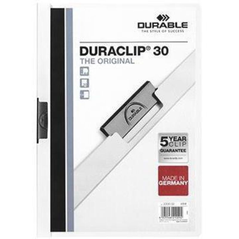 Liderpapel - Klemmmappe duraclip® 30 din A4 Hartfolie Farbe der Rückseite: weiß Farbe der Klemme: schwarz