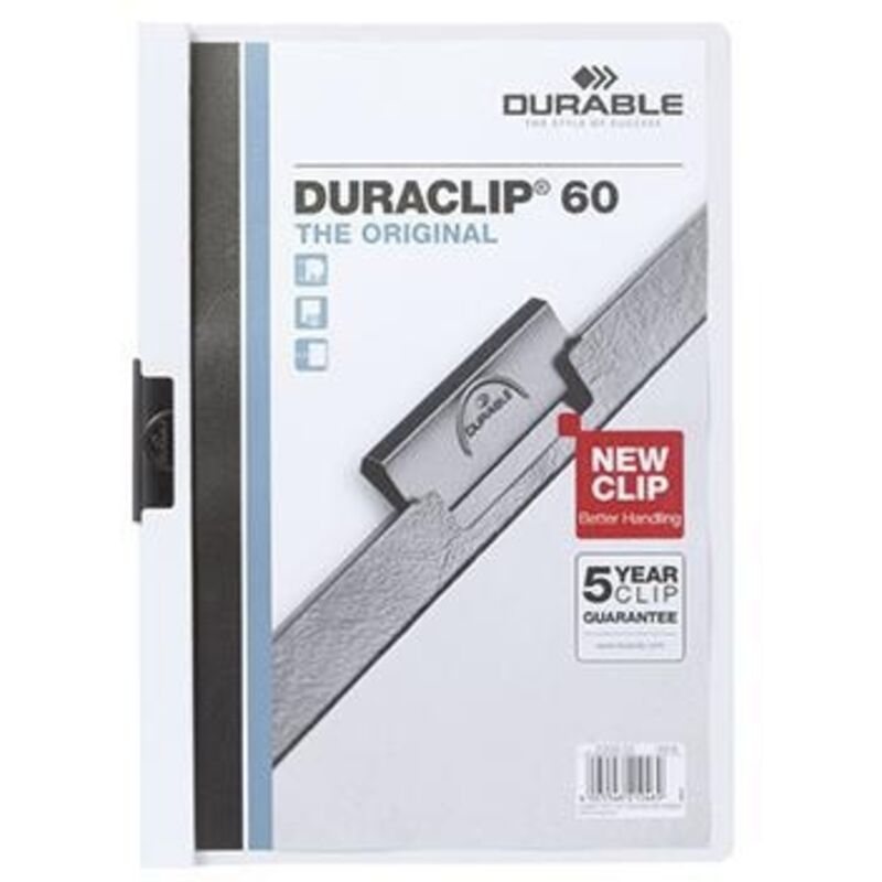 Durable - Klemmmappe duraclip® 60 din A4 Hartfolie Farbe der Rückseite: weiß Farbe der Klemme: schwarz