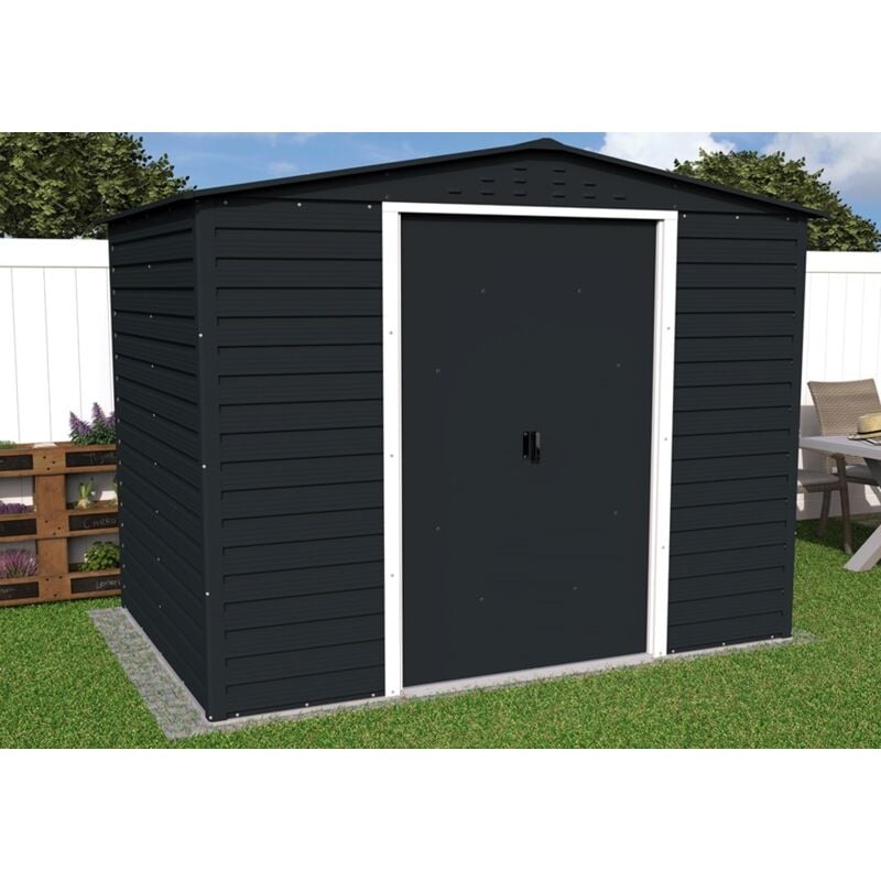 Metall-Gerätehaus Alpine 2,4x1,8m Gerätehaus aus Metall in Anthrazitgrau, Geräteschrank mit 0,31 mm Wandstärke Gartenhaus - Duramax