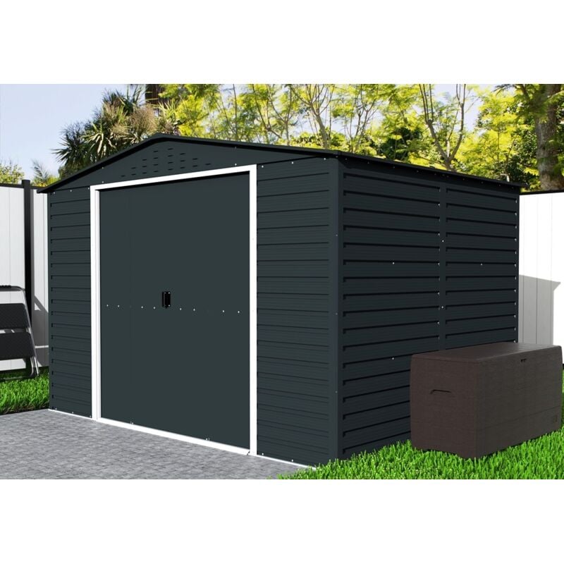 Metall-Gerätehaus Alpine 3x2,4m Gerätehaus aus Metall in Anthrazitgrau, Geräteschrank mit 0,31 mm Wandstärke Gartenhaus - Duramax