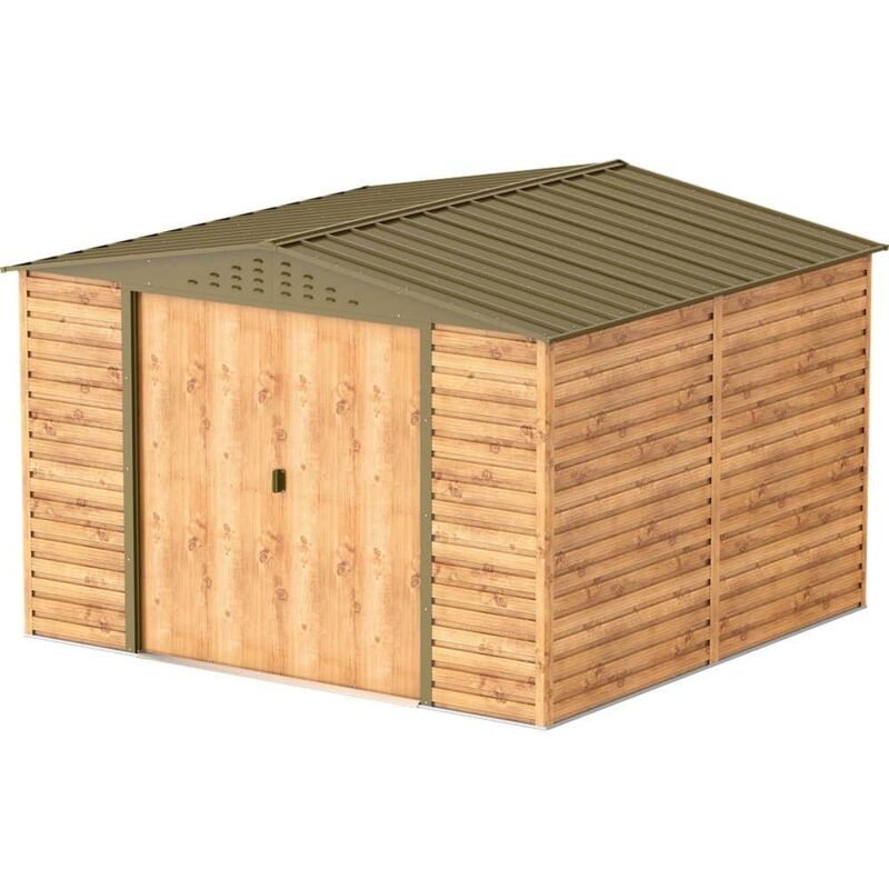 DURAMAX Metall-Gerätehaus Alpine 3x3m Holzoptik Gerätehaus aus Metall in Braun, Geräteschrank mit 0,31 mm Wandstärke Gartenhaus