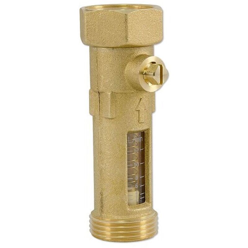Durchflussmengenbegrenzer für Heizung und Solar - 1'' AG x 1'' IG mit Überwurfmutter flachdichtend - Anzeige 2 bis 12 l/min - max