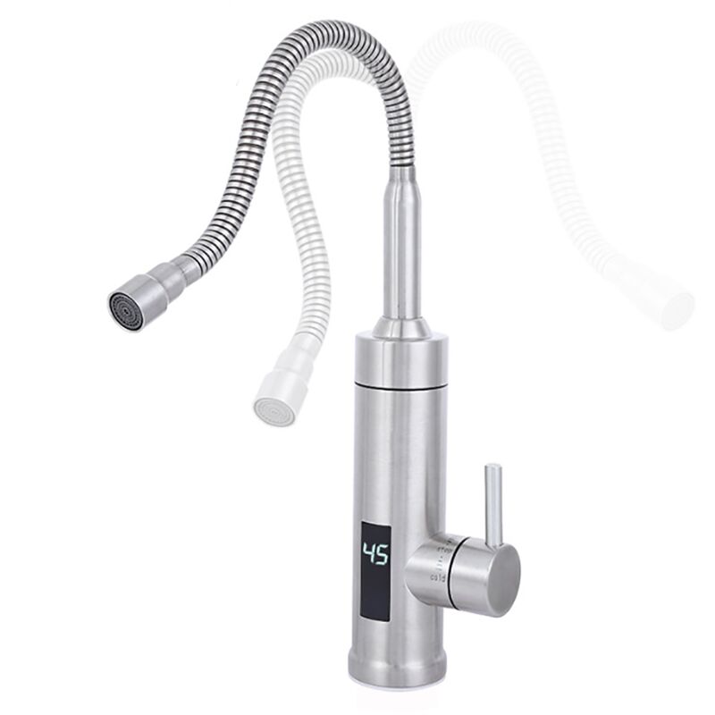 Durchlauferhitzer 230 V Elektrischer Wasserhahn in Edelstahl mit gut ablesbarer LED Temperaturanzeige für Küche, Wohnmobil, Küche, Garage, Flur,