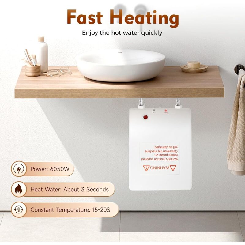 Durchlauferhitzer Dusche, 3500W 230V Druckfest Mini Elektrischer Durchlauferhitzer, Warmwasserbereiter Geeignet Für Waschbecken, KüChen, SpüLbecken,