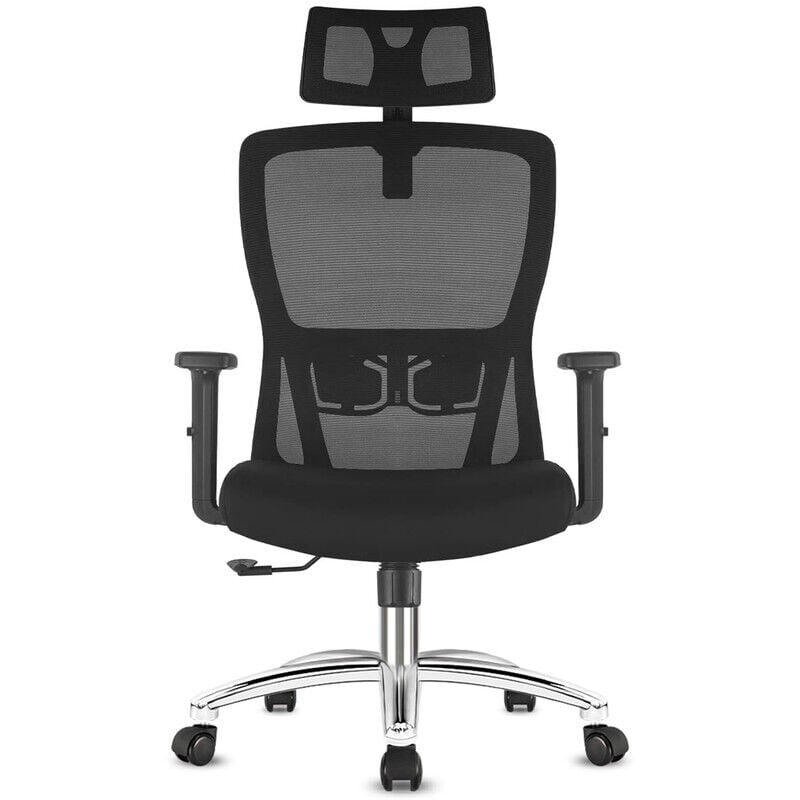Durrafy - Schwarzer Bürostuhl, Mesh-Bürostuhl mit Lordosenstütze Bequemer Dreh-Computerstuhl mit hoher Rückenlehne