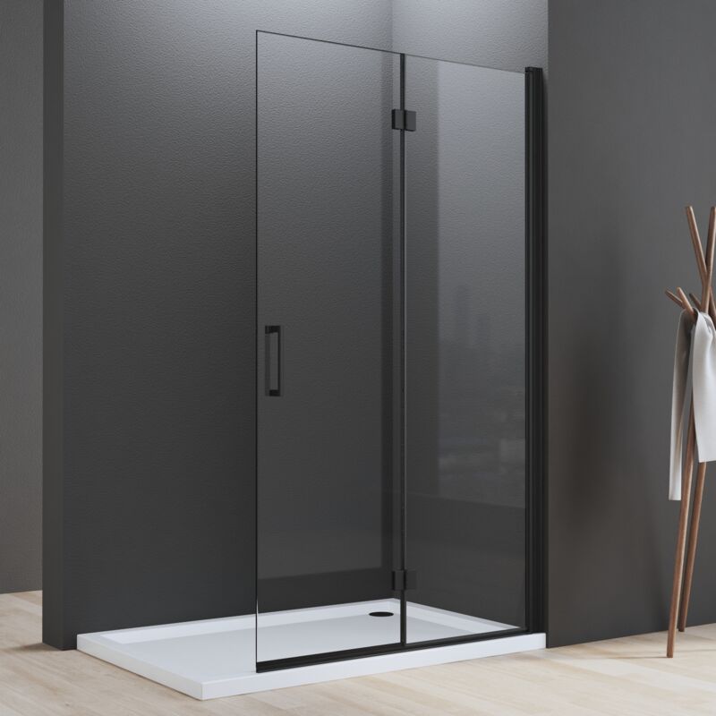 Duschabtrennung 100x195cm Walk-IN Falttür Schwarz, Duschabtrennung Dusche Duschwand Falttür Dusche Duschtrennwand 5mm ESG-Sicherheitsglas Nano