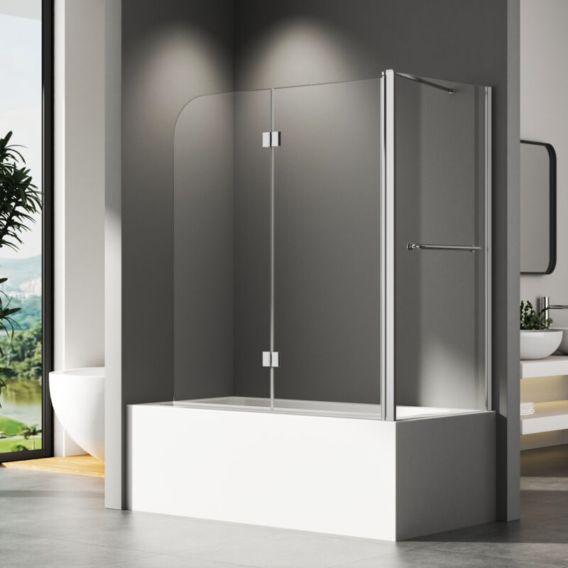 Boromal - Duschabtrennung für Badewanne 120x140 cm 3-teilig Faltbar mit Seitenwand für 70 cm Badewanne, Duschtrennwand mit 5mm egs Glas,