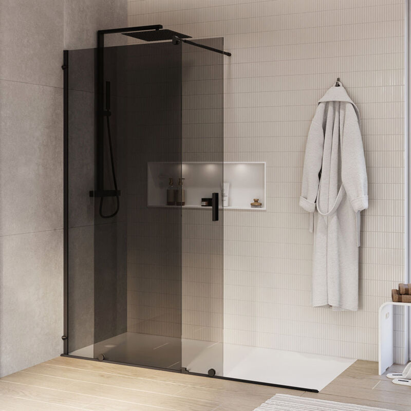 Duschabtrennung Bernstein Walk-In Nano NT101 Schiebetür Schwarz matt Nano Graues Glas 8mm 160cm